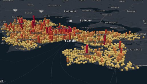 3d city map displaying local data visualizations