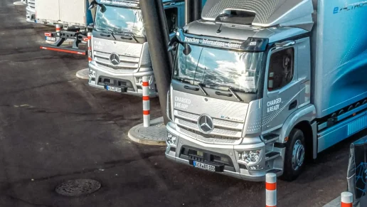 electric truck at charging station