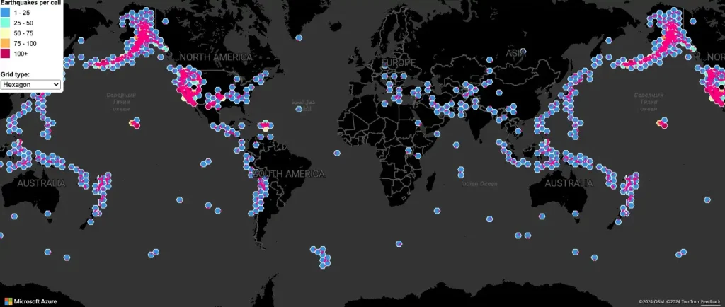 heatmap showing earthquake frequency