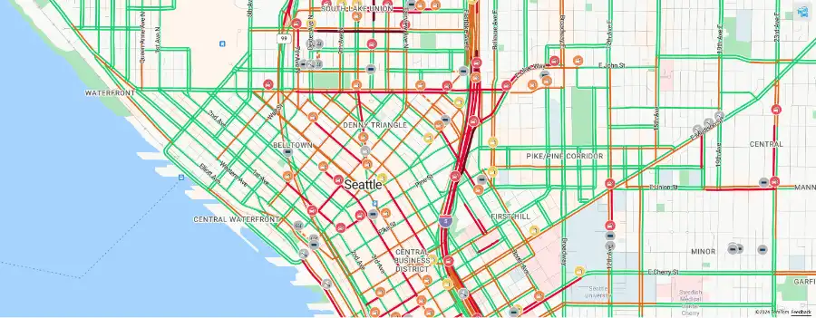 A map showing traffic flow and incidents created with Azure Maps