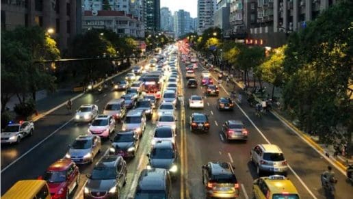 Busy street in a city.