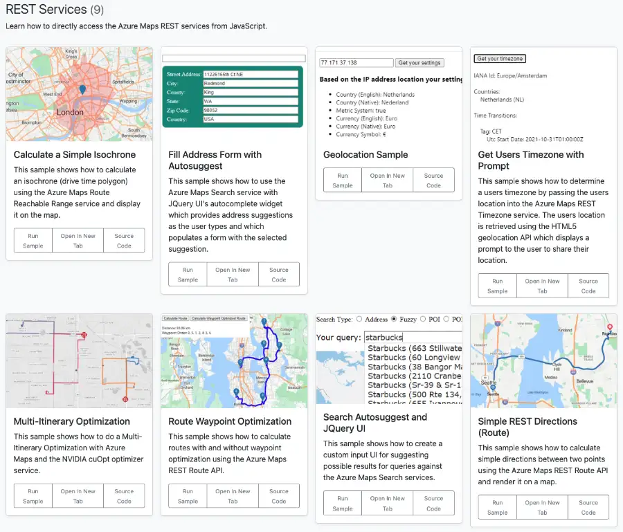 Code samples of different location service APIs