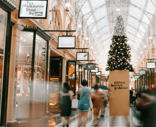 a view of shoppers in a mall