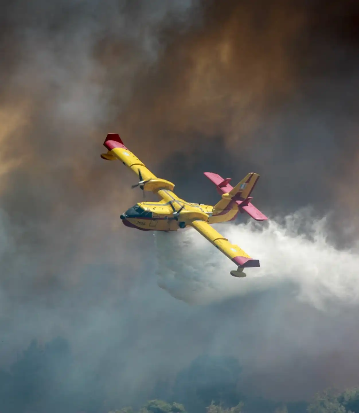 firefighting aircraft making a water drop